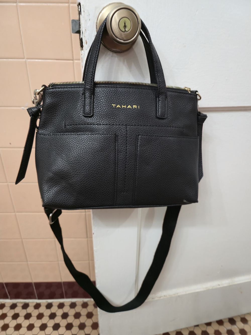 NWOT Tahari Black Pebbled Leather Satchel with Gold Hardware. Zip Closure. $65.